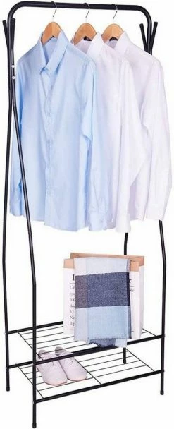 EUGAD Kleiderständer, Kleiderstange mit 2 Metallablagen Schwarz, Weiß