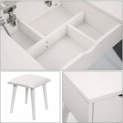 EUGAD Schminktisch, mit Aufklappbarem Spiegel, Schreibtisch mit 2 Schubladen, 100x40x75cm(L*B*H), Kosmetiktisch Computertisch mit große Tischplatte Eiche Weiß -EUGAD Verkäufe 6ce49866 d255 5767 b4e5 a9188b6e3035