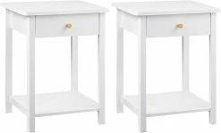 EUGAD Nachttisch, 2er-Set Nachtkommode Sofatisch Kaffeetisch Beistelltisch Nachtschrank für Wohnzimmer Schlafzimmer mit Schublade mit Ablage aus MDF Weiß