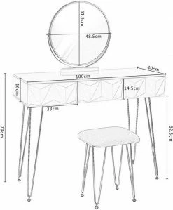 EUGAD Schminktisch (1-St), Frisiertisch mit Hocker und Spiegel, 360° schwenkbar Schminkspiegel, Kosmetiktisch mit 2 Schubladen, gepolsterte Samthocker, 3D Effekt Schublade, Weiß und golden -EUGAD Verkäufe 6e7d7cac b525 5d0f a68c 12a8f94eeb3e