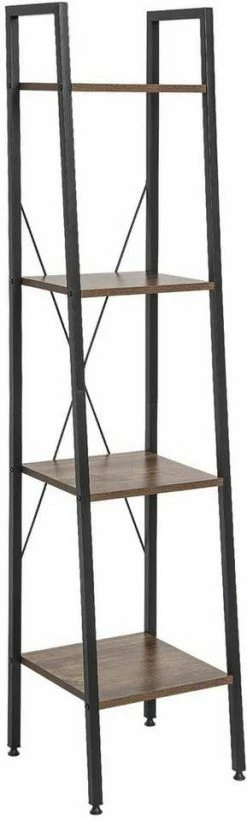 EUGAD Bücherregal, Standregal Badregal Bücherregal Küchenregal Schuhregal aus Holz und Stahl, mit 4 Ablagen, 34 x 35 x 148 cm Golden-Weißer Marmor, Schwarz Marmor, Vintage