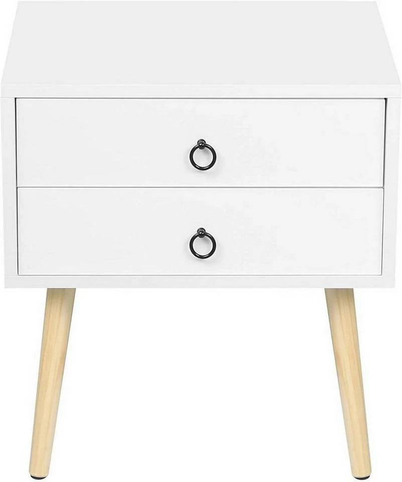 EUGAD Nachttisch, Beistelltisch mit 2 Schubladen Nachtkommode Nachtschrank Holzbeine MDF 46x35x50cm Weiß Grau, Weiß 5 EUGAD Nachttisch, Beistelltisch mit 2 Schubladen Nachtkommode Nachtschrank Holzbeine MDF 46x35x50cm Weiß Grau, Weiß – Bild 4