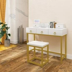 EUGAD Schminktisch (1-St), Schminktisch mit LED-Beleuchtung in 3 Farben, Kosmetiktisch mit Spiegel und Hocker, 5 Schubladen, 100x40x140cm, Modern Kosmetiktisch Weiß Schwarz, Weiß 26 EUGAD Schminktisch (1-St), Schminktisch mit LED-Beleuchtung in 3 Farben, Kosmetiktisch mit Spiegel und Hocker, 5 Schubladen, 100x40x140cm, Modern Kosmetiktisch Weiß Schwarz, Weiß -EUGAD Verkäufe 71093f43 dac2 4059 aa3e 0c4b37efa104