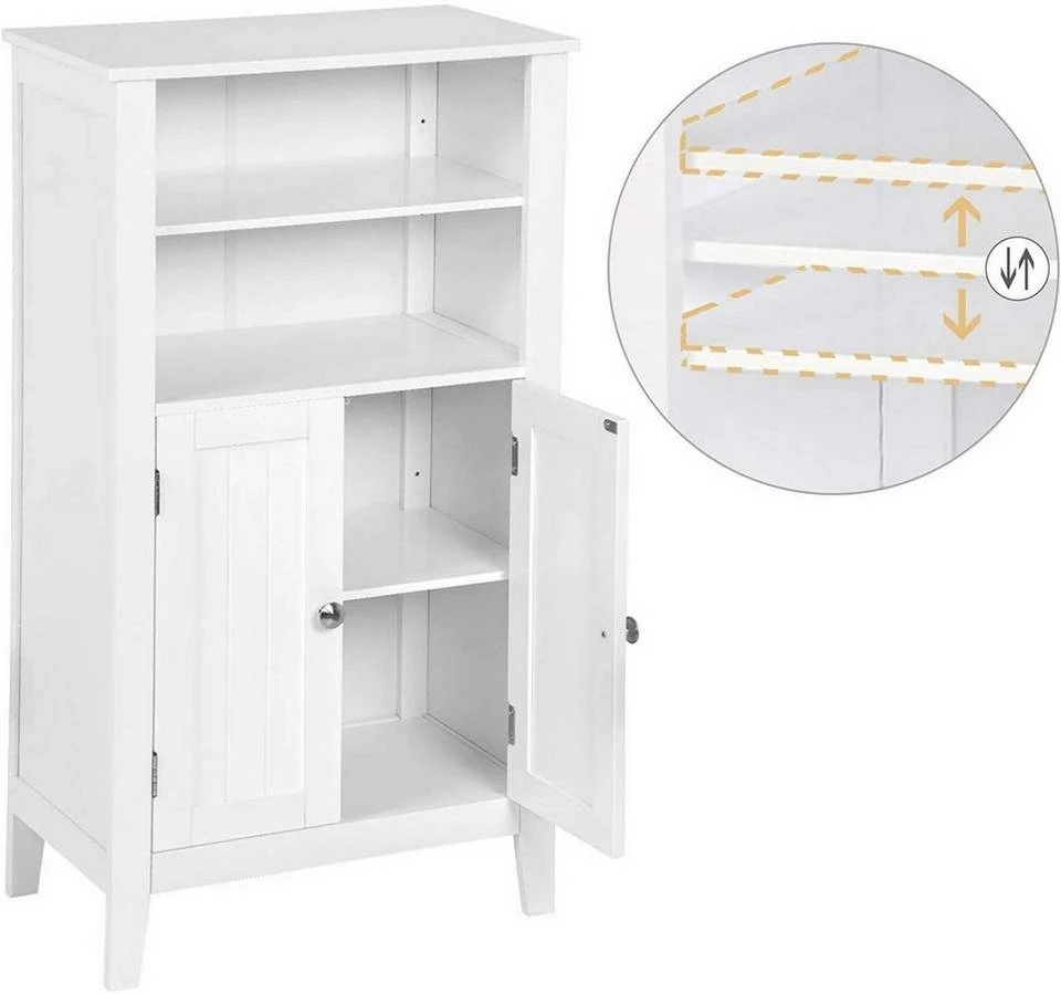 EUGAD Badkommode, Badschrank Beistellschrank, mit Doppeltür, 4 Fächern, MDF, Weiß 9 EUGAD Badkommode, Badschrank Beistellschrank, mit Doppeltür, 4 Fächern, MDF, Weiß – Bild 7