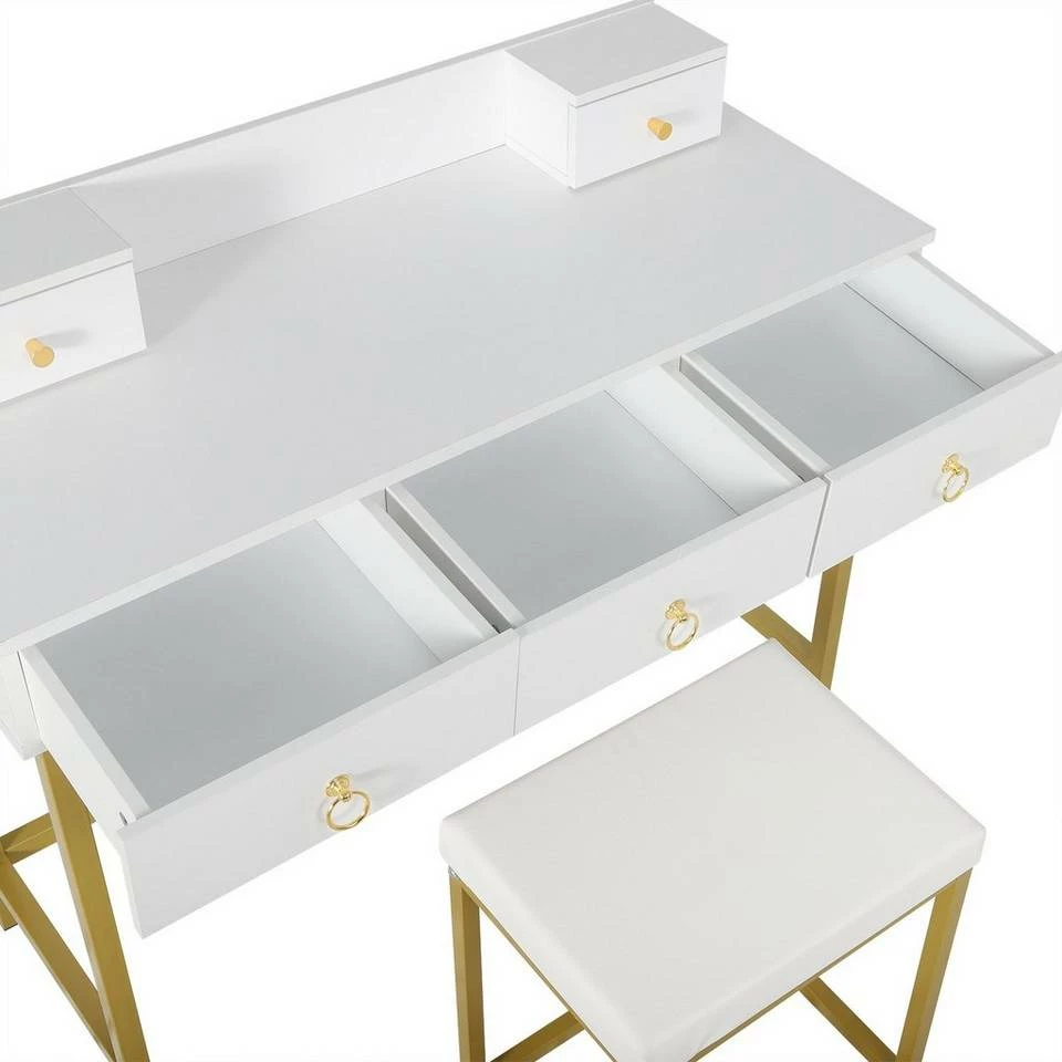 EUGAD Schminktisch (1-St), Schminktisch mit LED-Beleuchtung in 3 Farben, Kosmetiktisch mit Spiegel und Hocker, 5 Schubladen, 100x40x140cm, Modern Kosmetiktisch Weiß Schwarz, Weiß 9 EUGAD Schminktisch (1-St), Schminktisch mit LED-Beleuchtung in 3 Farben, Kosmetiktisch mit Spiegel und Hocker, 5 Schubladen, 100x40x140cm, Modern Kosmetiktisch Weiß Schwarz, Weiß – Bild 8