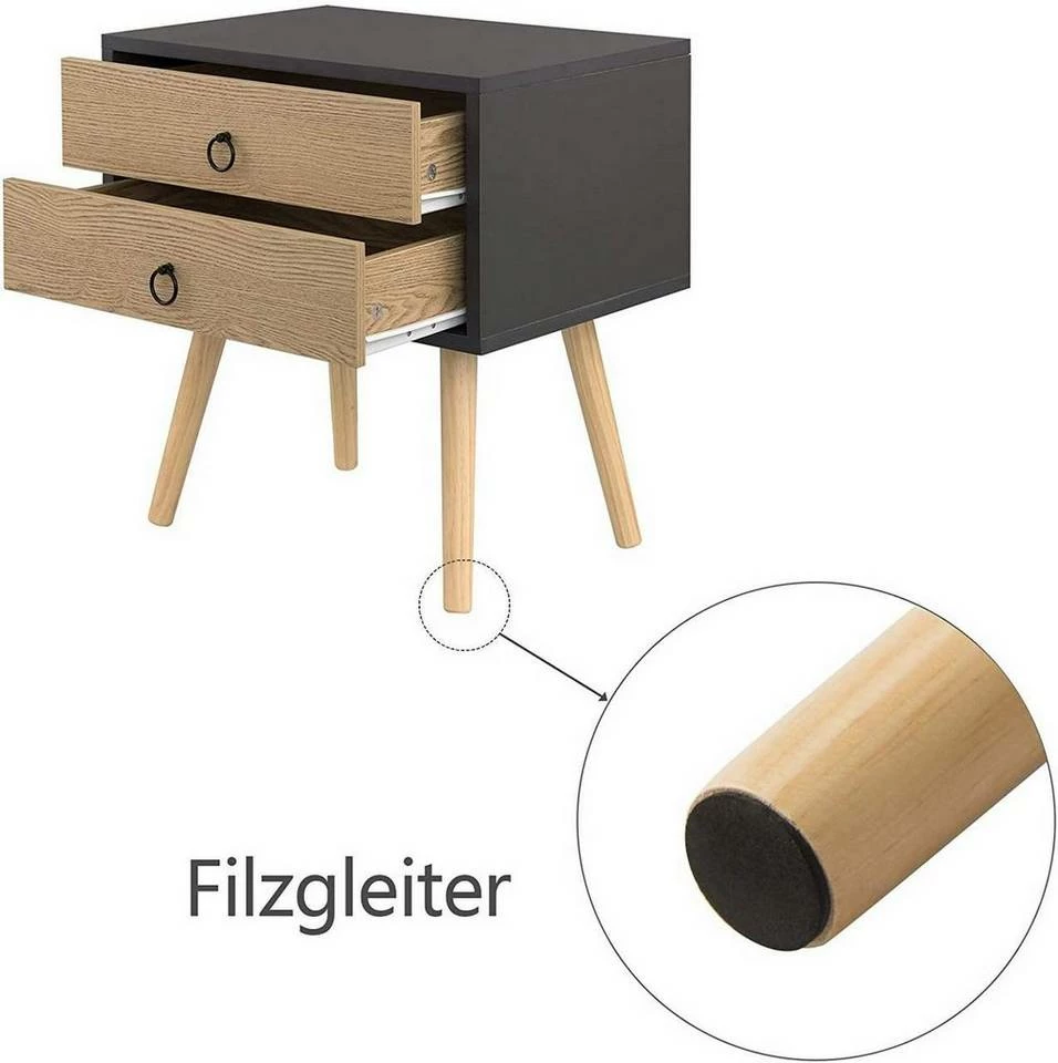 EUGAD Nachttisch, Beistelltisch mit 2 Schubladen Nachtkommode Nachtschrank Holzbeine MDF 46x35x50cm Weiß Grau, Weiß 15 EUGAD Nachttisch, Beistelltisch mit 2 Schubladen Nachtkommode Nachtschrank Holzbeine MDF 46x35x50cm Weiß Grau, Weiß – Bild 14