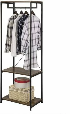 EUGAD Kleiderständer, Garderobenständer mit 2 Ablagen Holz Metall Schwarz-Hell Eiche Schwarz-Vintage, Weiß-Eiche -EUGAD Verkäufe 744a84b8 c372 505c 8602 389dadb9b54f