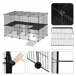 EUGAD Freigehege, Freigehege Kaninchen mit Stauraum Hasen Meerschweinchen Welpenauslauf Laufgitter mit Tür&Treppe DIY Schwarz 41 Platten (35x35cm/Platte) 105 x 70 x 70 cm -EUGAD Verkäufe 7648b491 a60c 5c64 b0e2 7fbde8f80253