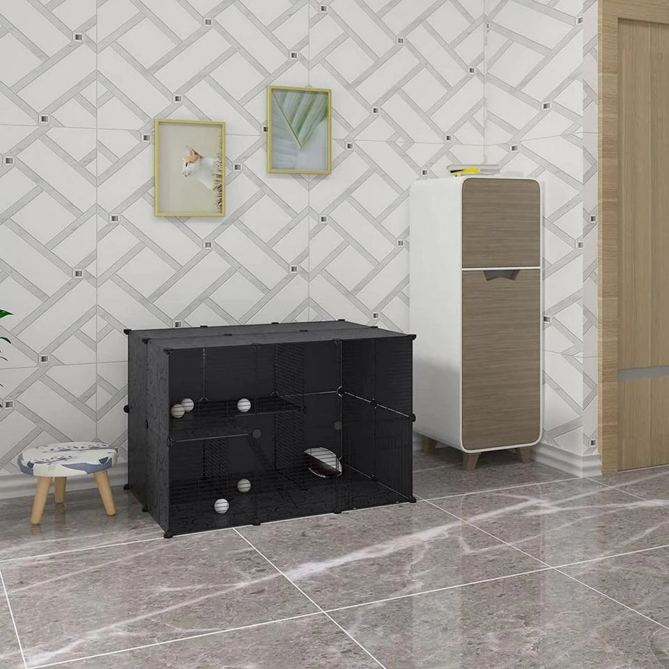 EUGAD Freigehege, mit Bodenplatten Kaninchen Hasen Meerschweinchen Welpenauslauf Laufgitter mit Tür&Treppe Doppelstöckig DIY Schwarz 38 Platten (35x35cm/Platte) 145x75x75 cm 3 EUGAD Freigehege, mit Bodenplatten Kaninchen Hasen Meerschweinchen Welpenauslauf Laufgitter mit Tür&Treppe Doppelstöckig DIY Schwarz 38 Platten (35x35cm/Platte) 145x75x75 cm – Bild 2