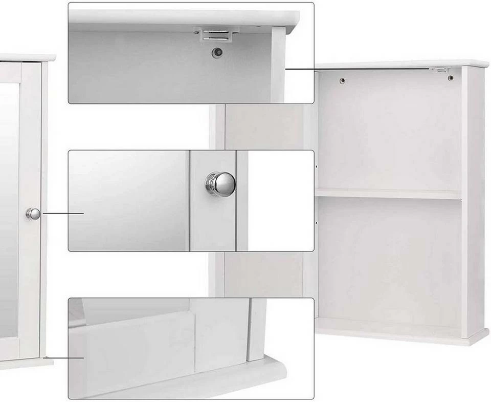 EUGAD Spiegelschrank Hängeschrank Badschrank aus Holz 42 x 58,5 x 12 cm weiß 7 EUGAD Spiegelschrank Hängeschrank Badschrank aus Holz 42 x 58,5 x 12 cm weiß – Bild 5