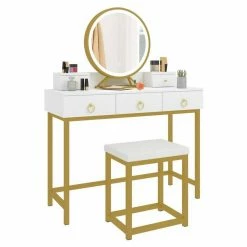 EUGAD Schminktisch (1-St), Schminktisch mit LED-Beleuchtung in 3 Farben, Kosmetiktisch mit Spiegel und Hocker, 5 Schubladen, 100x40x140cm, Modern Kosmetiktisch Weiß Schwarz, Weiß 27 EUGAD Schminktisch (1-St), Schminktisch mit LED-Beleuchtung in 3 Farben, Kosmetiktisch mit Spiegel und Hocker, 5 Schubladen, 100x40x140cm, Modern Kosmetiktisch Weiß Schwarz, Weiß -EUGAD Verkäufe 77f5d751 dae8 4828 8bc5 5ae569dc4f15