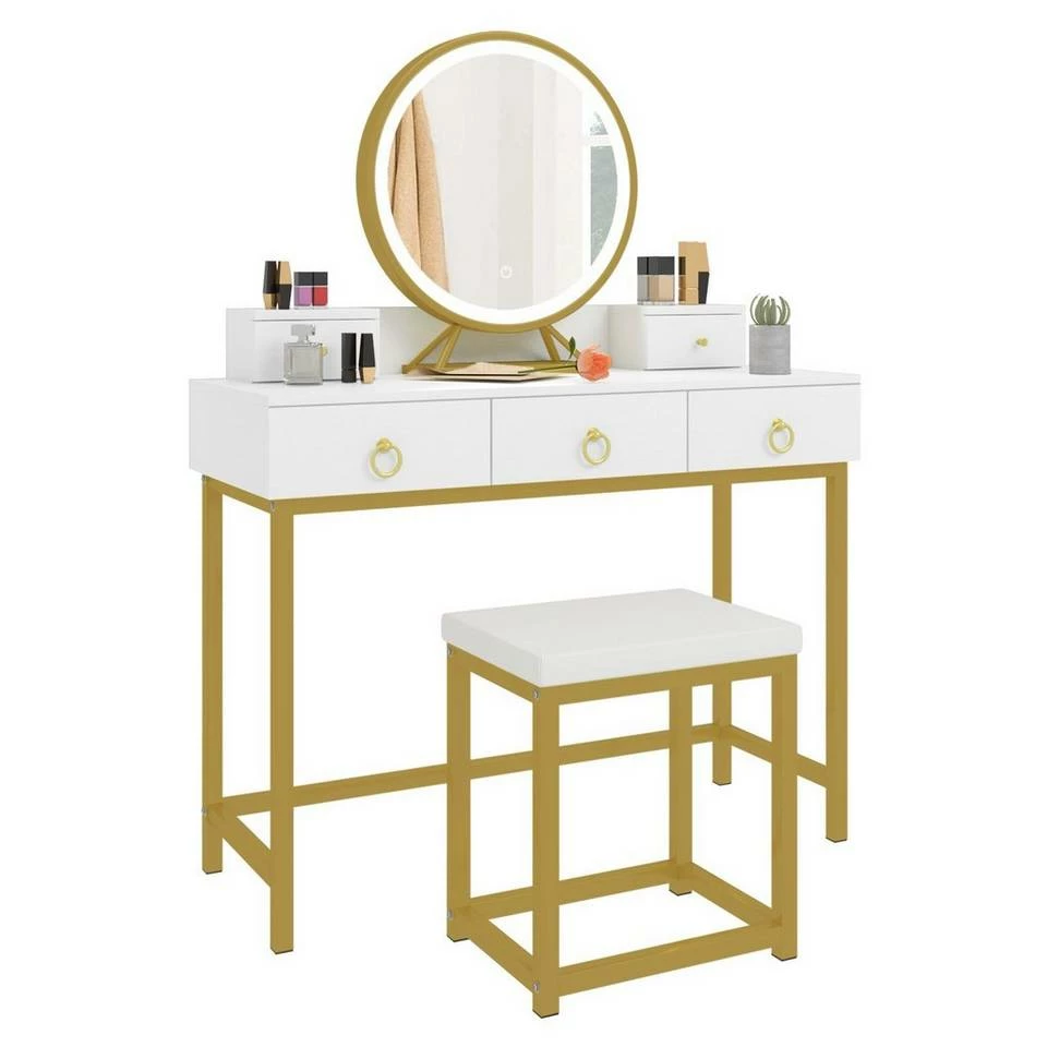 EUGAD Schminktisch (1-St), Schminktisch mit LED-Beleuchtung in 3 Farben, Kosmetiktisch mit Spiegel und Hocker, 5 Schubladen, 100x40x140cm, Modern Kosmetiktisch Weiß Schwarz, Weiß 8 EUGAD Schminktisch (1-St), Schminktisch mit LED-Beleuchtung in 3 Farben, Kosmetiktisch mit Spiegel und Hocker, 5 Schubladen, 100x40x140cm, Modern Kosmetiktisch Weiß Schwarz, Weiß – Bild 7