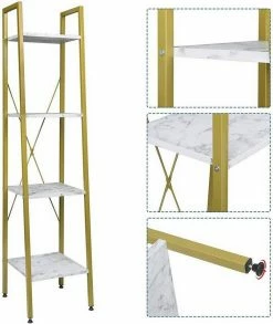 EUGAD Bücherregal, Standregal Badregal Bücherregal Küchenregal Schuhregal aus Holz und Stahl, mit 4 Ablagen, 34 x 35 x 148 cm Golden-Weißer Marmor, Schwarz Marmor, Vintage -EUGAD Verkäufe 77fed281 ba09 5aca b652 fb9784af274a