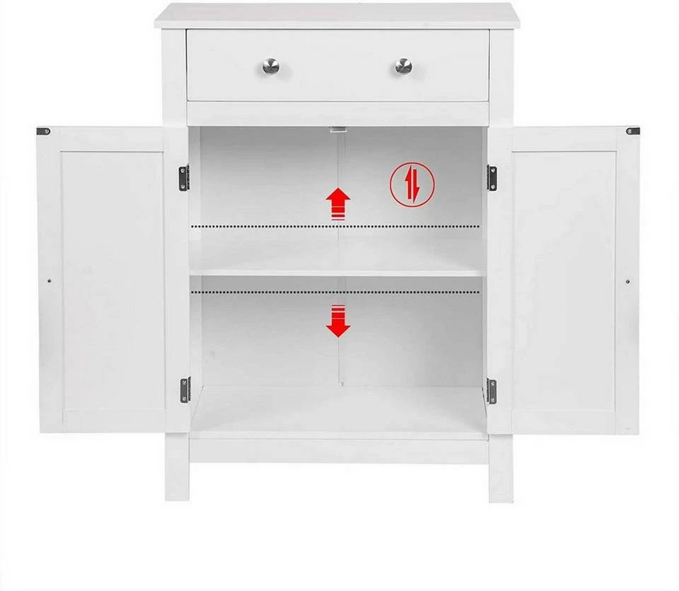 EUGAD Badkommode, Badezimmerschrank, 2 Türen, 1 Schubkasten, mit verstellbare Regalebene, MDF, Weiß 7 EUGAD Badkommode, Badezimmerschrank, 2 Türen, 1 Schubkasten, mit verstellbare Regalebene, MDF, Weiß – Bild 5