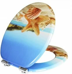 EUGAD WC-Sitz (1-St), Toilettensitz, WC Sitz mit Absenkautomatik, MDF, Holz, Softclose Scharnier Grüne Blätter, Holzfarbe, Lilie, Seestern, Seestern Am Strand, Seestern Sonnenuntergang, Stone, ‎Lila Blume und Stones -EUGAD Verkäufe 7a45df21 6ef6 4103 b832 fc5244284ad7