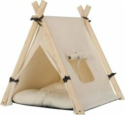 EUGAD Tierhaus, Tipi Hundezelt Katzenzelt 45x55x45cm Kätzchen Chihuahua Havaneser Kaninchen mit Kissen abnehmbar waschbar faltbar Weiß
