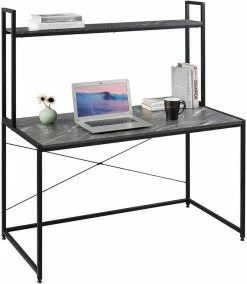 EUGAD Schreibtisch, PC-Tisch Bürotisch Arbeitstisch mit Bücherregal Holz 120x60x140 cm Schwarz-Marmor Schwarz-Vintage -EUGAD Verkäufe 7b075278 8399 5b19 9355 f61030215ab4