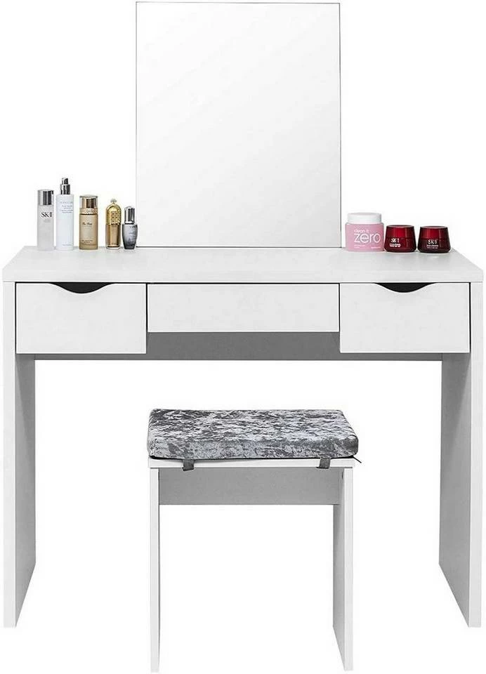 EUGAD Schminktisch, mit Hocker einem große Spiegel und 3 großen Schubladen Weiß-Eiche Eiche-Weiß, Weiß, Weiß-Eiche 8 EUGAD Schminktisch, mit Hocker einem große Spiegel und 3 großen Schubladen Weiß-Eiche Eiche-Weiß, Weiß, Weiß-Eiche – Bild 6
