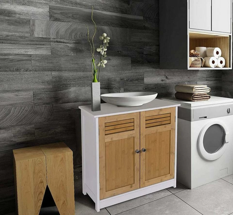 EUGAD Waschbeckenunterschrank Unterschrank Badezimmerschrank Waschtisch Badschrank mit 2 Türen 60x30x60cm aus MDF Weiß+Natur Weiß+Grau, Weiß+Natur 6 EUGAD Waschbeckenunterschrank Unterschrank Badezimmerschrank Waschtisch Badschrank mit 2 Türen 60x30x60cm aus MDF Weiß+Natur Weiß+Grau, Weiß+Natur – Bild 4