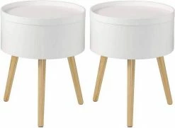 EUGAD Nachttisch, 2er-Set Beistelltisch mit Stauraum Nachtkommode Nachtschrank Holzbeine MDF 38x38x48,5cm Weiß