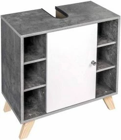 EUGAD Waschbeckenunterschrank Unterschrank Badezimmerschrank mit Tür 60 x 30 x 62 cm Grau-Weiß