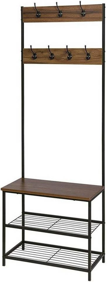 EUGAD Garderobenständer, (1 St), Kleiderständer, mit Haken, Schuhbank, Dunkelbraun 6 EUGAD Garderobenständer, (1 St), Kleiderständer, mit Haken, Schuhbank, Dunkelbraun – Bild 4