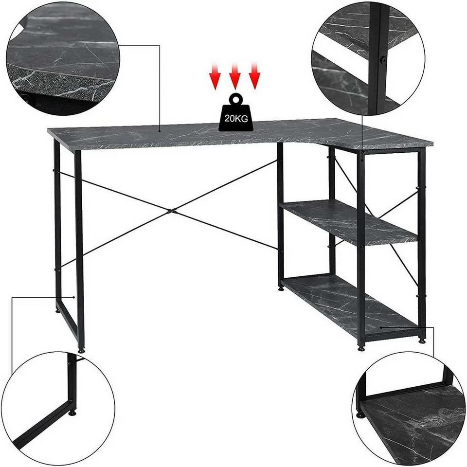 EUGAD Schreibtisch, mit Bücherregal 120x74x71,5 cm Schwarz Marmor Holz Vintage 6 EUGAD Schreibtisch, mit Bücherregal 120x74x71,5 cm Schwarz Marmor Holz Vintage – Bild 4