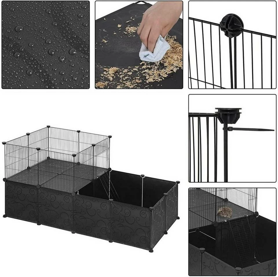 EUGAD Freigehege, mit Bodenplatten Kaninchen Hasen Meerschweinchen Welpenauslauf Laufgitter mit Tür&Treppe Doppelstöckig DIY Schwarz 38 Platten (35x35cm/Platte) 145x75x75 cm 6 EUGAD Freigehege, mit Bodenplatten Kaninchen Hasen Meerschweinchen Welpenauslauf Laufgitter mit Tür&Treppe Doppelstöckig DIY Schwarz 38 Platten (35x35cm/Platte) 145x75x75 cm – Bild 5