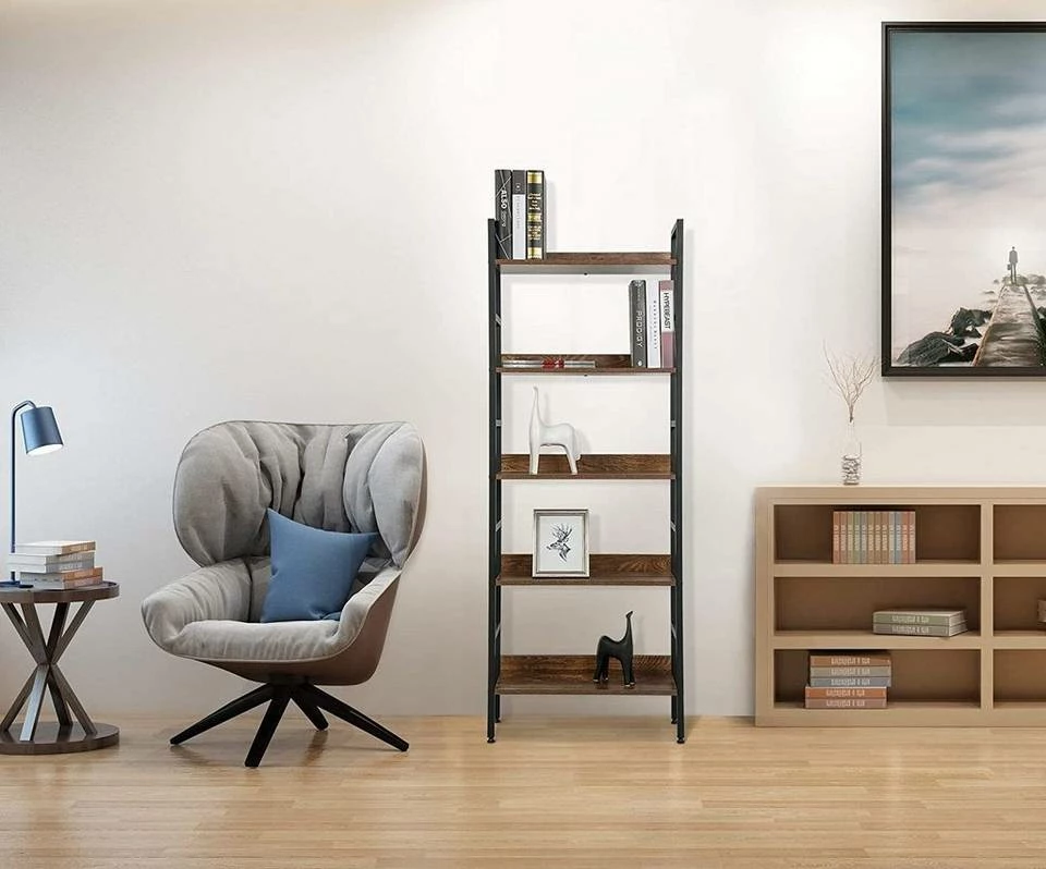 EUGAD Bücherregal, 1-tlg., Standregal, Küchenregal, 5 offenen Regalebenen, MDF, Metall, Schwarz Marmor Golden-Weißer Marmor, Vintage 11 EUGAD Bücherregal, 1-tlg., Standregal, Küchenregal, 5 offenen Regalebenen, MDF, Metall, Schwarz Marmor Golden-Weißer Marmor, Vintage – Bild 9