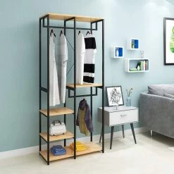 EUGAD Kleiderständer, Garderobenständer mit 7 Ablagen Schwarz-Vintage Schwarz-Hell Eiche -EUGAD Verkäufe 882f7db7 e769 5fbb a003 c2dd93c88624