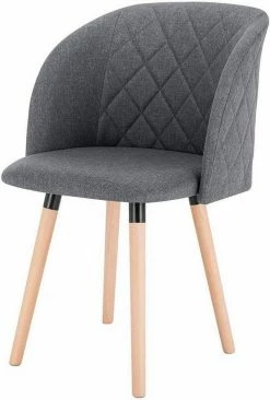 EUGAD Esszimmerstuhl (1 Stück), Küchenstuhl Wohnzimmerstuhl Polsterstuhl, Retro Design, gepolsterte Sitzfläche aus Leinen, Massivholz, Dunkelgrau