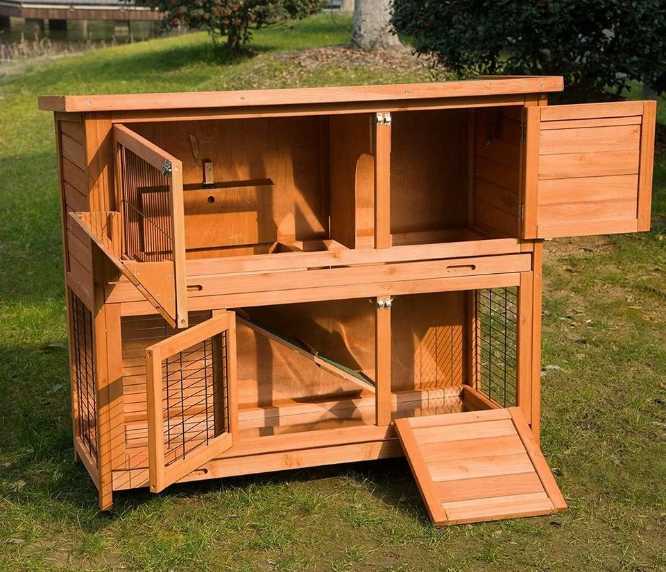 EUGAD Tierhaus, Hasenstall Kaninchenstall Hasenkäfig Kleintierstall Meerschweinchen Massivholz Hellrot 120 x 50 x 100,5 cm Grau-Weiß, Hellbraun 4 EUGAD Tierhaus, Hasenstall Kaninchenstall Hasenkäfig Kleintierstall Meerschweinchen Massivholz Hellrot 120 x 50 x 100,5 cm Grau-Weiß, Hellbraun – Bild 2