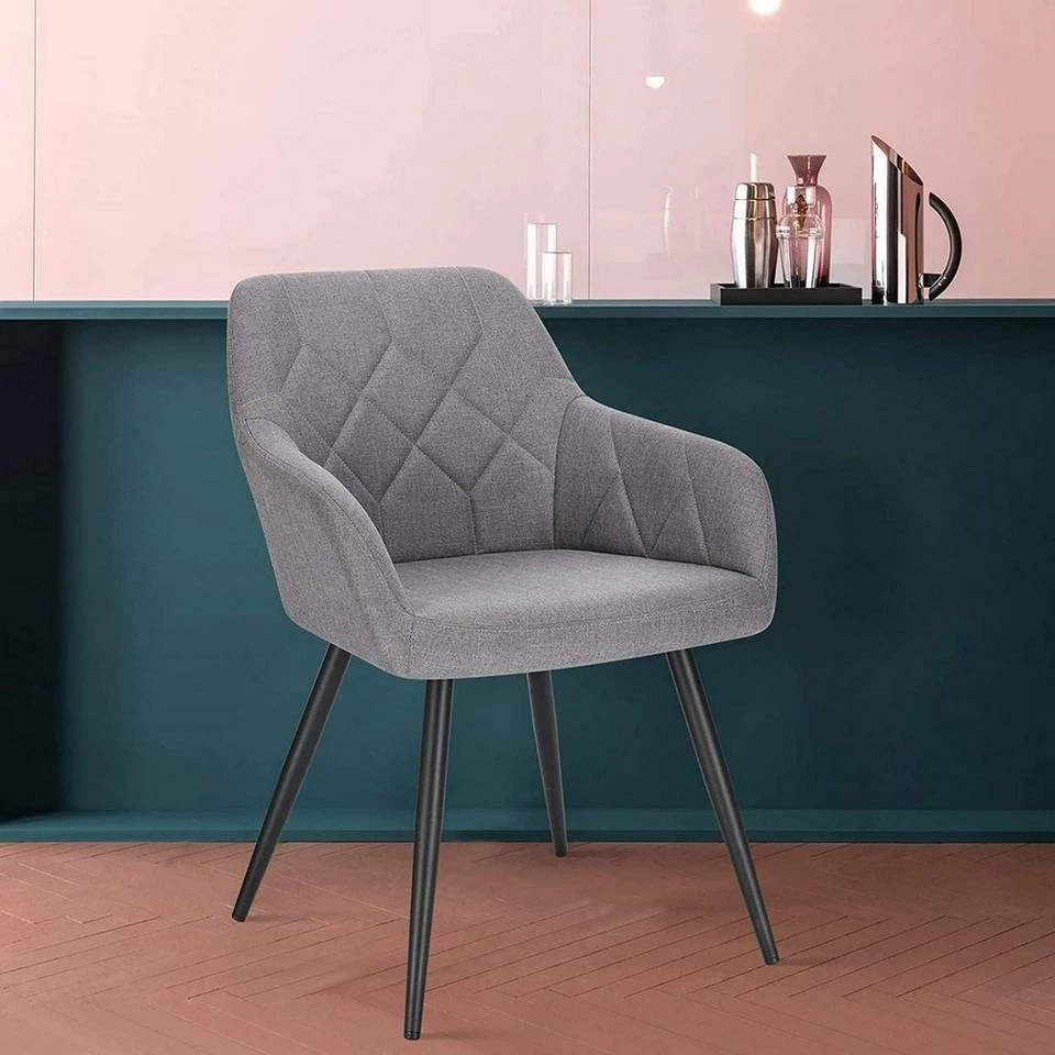 EUGAD Esszimmerstuhl (1 Stück), Wohnzimmerstuhl aus Leinen Polsterstuhl mit Armlehnen und Rückenlehne schwarze Gestell aus Metall Hellgrau Dunkelgrau 3 EUGAD Esszimmerstuhl (1 Stück), Wohnzimmerstuhl aus Leinen Polsterstuhl mit Armlehnen und Rückenlehne schwarze Gestell aus Metall Hellgrau Dunkelgrau