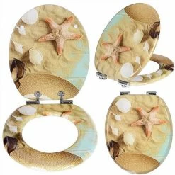 EUGAD WC-Sitz (1-St), Toilettensitz, WC Sitz mit Absenkautomatik, MDF, Holz, Softclose Scharnier Grüne Blätter, Holzfarbe, Lilie, Seestern, Seestern Am Strand, Seestern Sonnenuntergang, Stone, ‎Lila Blume und Stones -EUGAD Verkäufe 892f1e63 4bce 4886 a150 9f21ac2b97ae