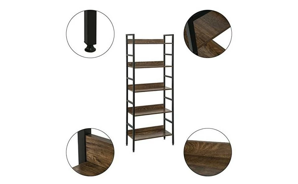 EUGAD Bücherregal, 1-tlg., Standregal, Küchenregal, 5 offenen Regalebenen, MDF, Metall, Schwarz Marmor Golden-Weißer Marmor, Vintage 9 EUGAD Bücherregal, 1-tlg., Standregal, Küchenregal, 5 offenen Regalebenen, MDF, Metall, Schwarz Marmor Golden-Weißer Marmor, Vintage – Bild 7