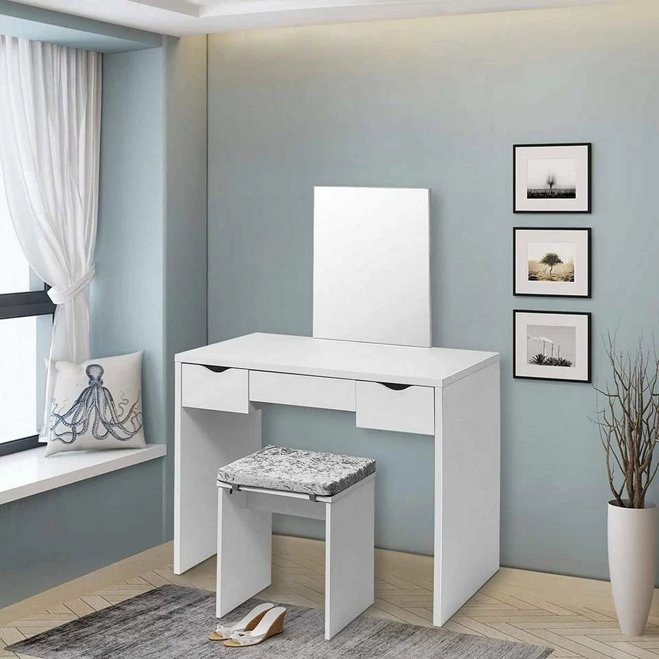 EUGAD Schminktisch, mit Hocker einem große Spiegel und 3 großen Schubladen Weiß-Eiche Eiche-Weiß, Weiß, Weiß-Eiche 9 EUGAD Schminktisch, mit Hocker einem große Spiegel und 3 großen Schubladen Weiß-Eiche Eiche-Weiß, Weiß, Weiß-Eiche – Bild 7