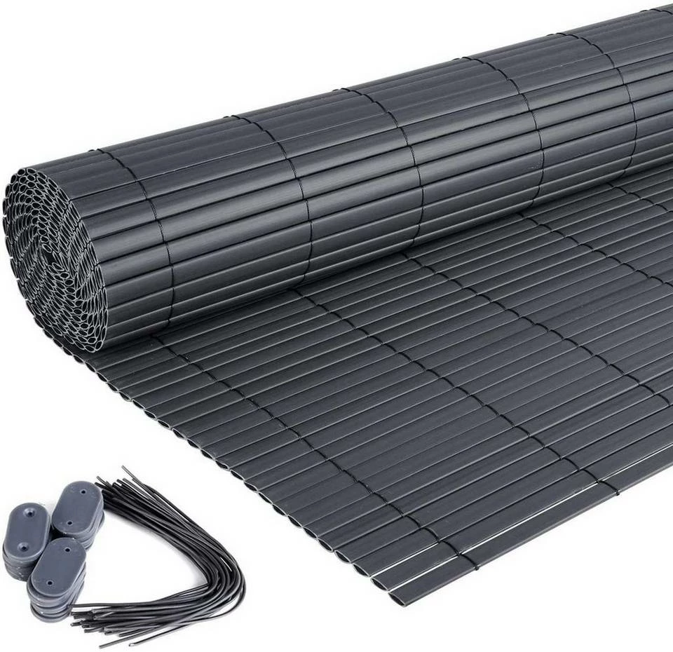 EUGAD Balkonsichtschutz PVC Sichtschutzmatte Grau 3 x 1 m (L x B), Balkon & Terrasse Gartenzaun 3 EUGAD Balkonsichtschutz PVC Sichtschutzmatte Grau 3 x 1 m (L x B), Balkon & Terrasse Gartenzaun
