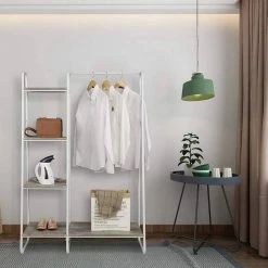 EUGAD Garderobenständer, Kleiderständer,mit Regal, Metall, Holz,im Flur, Wohnzimmer, Dunkelbraun-Schwarz Eiche-Weiß, Sand-Weiß -EUGAD Verkäufe 8c136417 682c 5d40 9336 cc991b255e76