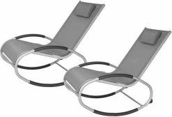 EUGAD Schaukelstuhl, 2tlg Relaxliege Schaukelstuhl für Terrasse Balkon, Metallgestell + Textilgewebe, Grau