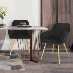 EUGAD Esszimmerstuhl (1 Stück), Wohnzimmerstuhl aus Samt Polsterstuhl mit Armlehnen und Rückenlehne, Gestell aus Metall mit goldenen Beine Dunkelgrau Schwarz -EUGAD Verkäufe 8ebbdb20 0a1d 4b30 9065 49a0d0d131d9