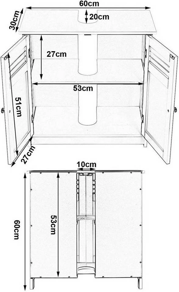 EUGAD Waschbeckenunterschrank Unterschrank Badezimmerschrank Waschtisch Badschrank mit 2 Türen 60x30x60cm aus MDF Weiß+Natur Weiß+Grau, Weiß+Natur 12 EUGAD Waschbeckenunterschrank Unterschrank Badezimmerschrank Waschtisch Badschrank mit 2 Türen 60x30x60cm aus MDF Weiß+Natur Weiß+Grau, Weiß+Natur – Bild 10