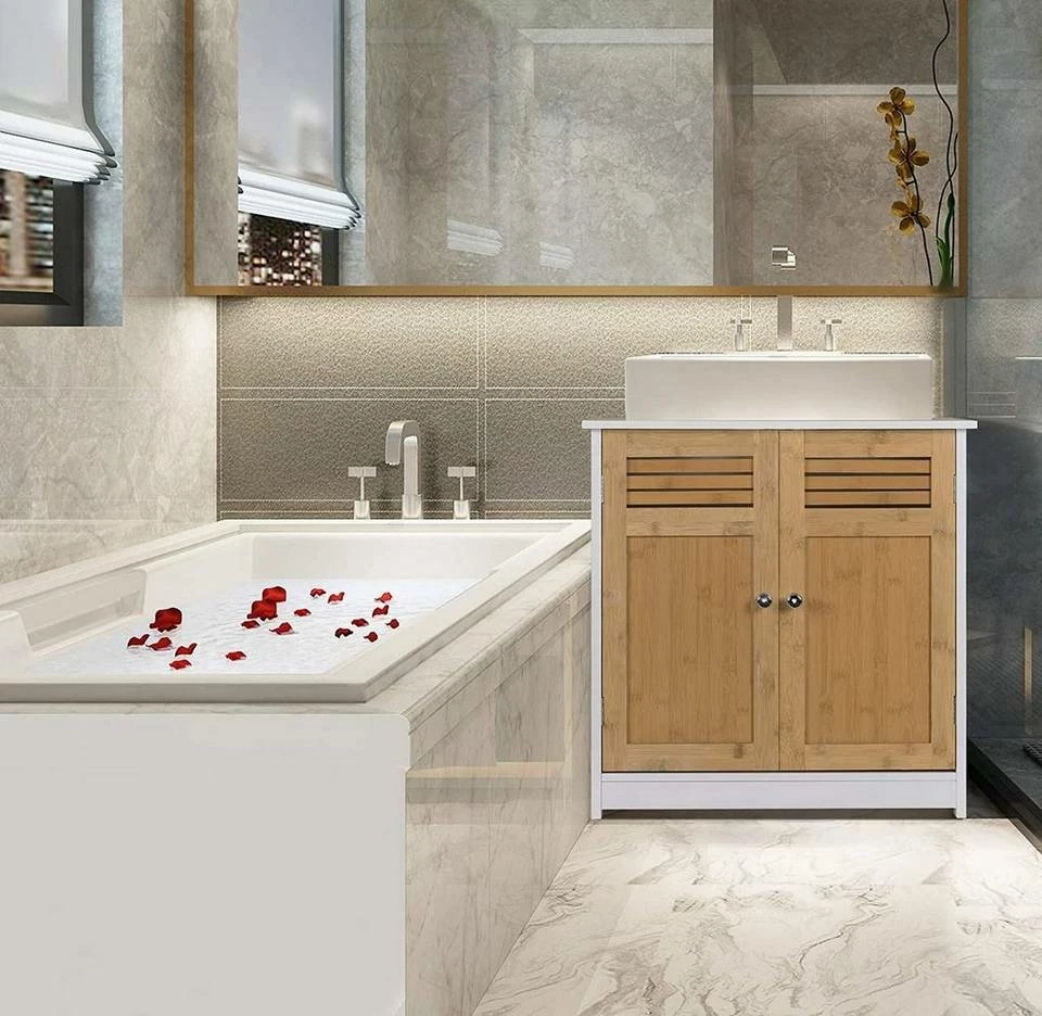 EUGAD Waschbeckenunterschrank Unterschrank Badezimmerschrank Waschtisch Badschrank mit 2 Türen 60x30x60cm aus MDF Weiß+Natur Weiß+Grau, Weiß+Natur 4 EUGAD Waschbeckenunterschrank Unterschrank Badezimmerschrank Waschtisch Badschrank mit 2 Türen 60x30x60cm aus MDF Weiß+Natur Weiß+Grau, Weiß+Natur – Bild 2