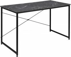 EUGAD Schreibtisch, mit Bücherregal 120x60x70 cm Schwarz Marmor Holz Vintage