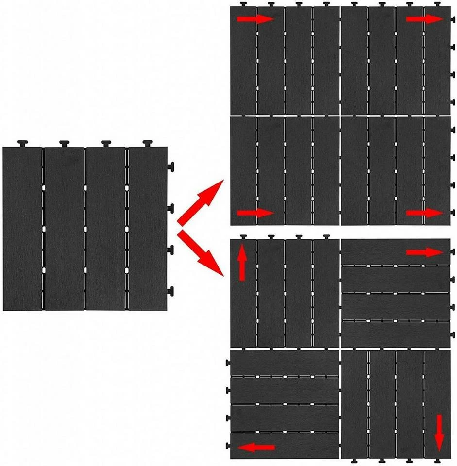 EUGAD WPC-Fliesen, 22 Stück WPC Terrassenfliesen in T-Form 30x30cm Dunkelgrau Anthrazit, Braun, Hellgrau 16 EUGAD WPC-Fliesen, 22 Stück WPC Terrassenfliesen in T-Form 30x30cm Dunkelgrau Anthrazit, Braun, Hellgrau – Bild 14