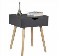EUGAD Nachttisch, Beistelltisch mit Schublade Nachtkommode, Holzbeine MDF, Grau Weiß -EUGAD Verkäufe 983bde35 9719 52a7 a2fb d97cc3b106a9