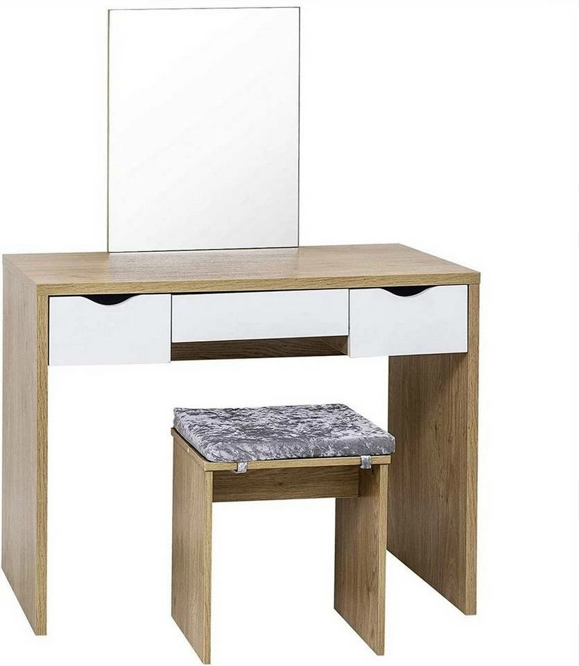 EUGAD Schminktisch, mit Hocker einem große Spiegel und 3 großen Schubladen Weiß-Eiche Eiche-Weiß, Weiß, Weiß-Eiche 19 EUGAD Schminktisch, mit Hocker einem große Spiegel und 3 großen Schubladen Weiß-Eiche Eiche-Weiß, Weiß, Weiß-Eiche – Bild 17