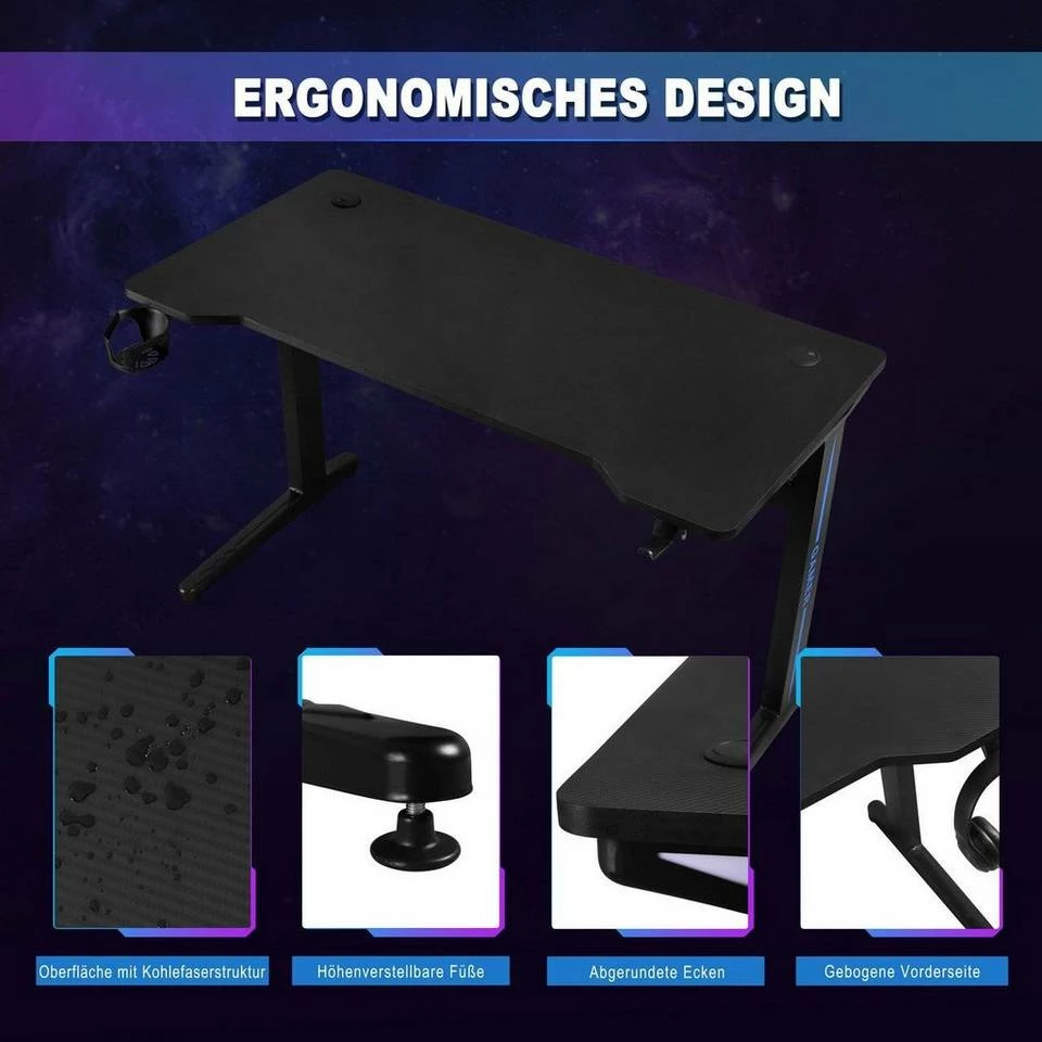 EUGAD Gamingtisch, Gaming Tisch mit LED 120x60cm Ergonomischer Schwarz Computertisch Schreibtisch PC Tisch mit Kabelmanagement Becherhalter Kopfhörerhalterung 8 EUGAD Gamingtisch, Gaming Tisch mit LED 120x60cm Ergonomischer Schwarz Computertisch Schreibtisch PC Tisch mit Kabelmanagement Becherhalter Kopfhörerhalterung – Bild 7