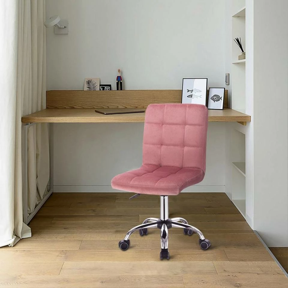 EUGAD Schreibtischstuhl, Arbeitshocker Bürohocker Samt Metall, 360° drehbar, Rosa Hellgrau 4 EUGAD Schreibtischstuhl, Arbeitshocker Bürohocker Samt Metall, 360° drehbar, Rosa Hellgrau – Bild 2