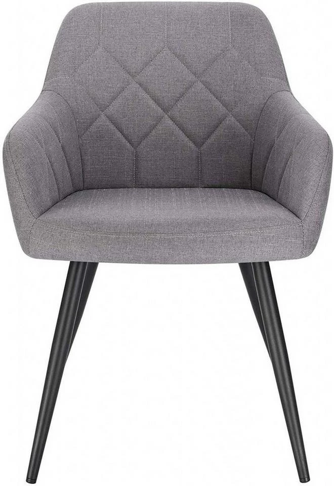 EUGAD Esszimmerstuhl (4 Stück), Wohnzimmerstuhl aus Leinen Polsterstuhl mit Armlehnen und Rückenlehne schwarze Gestell aus Metall Hellgrau Dunkelgrau 6 EUGAD Esszimmerstuhl (4 Stück), Wohnzimmerstuhl aus Leinen Polsterstuhl mit Armlehnen und Rückenlehne schwarze Gestell aus Metall Hellgrau Dunkelgrau – Bild 4