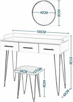 EUGAD Schminktisch, mit 3 Schubladen Tischplatte 100x40cm, Kosmetiktisch für Schlafzimmer, Weiß -EUGAD Verkäufe 9dc56249 164d 4d6d a3c2 a270b93a50f4